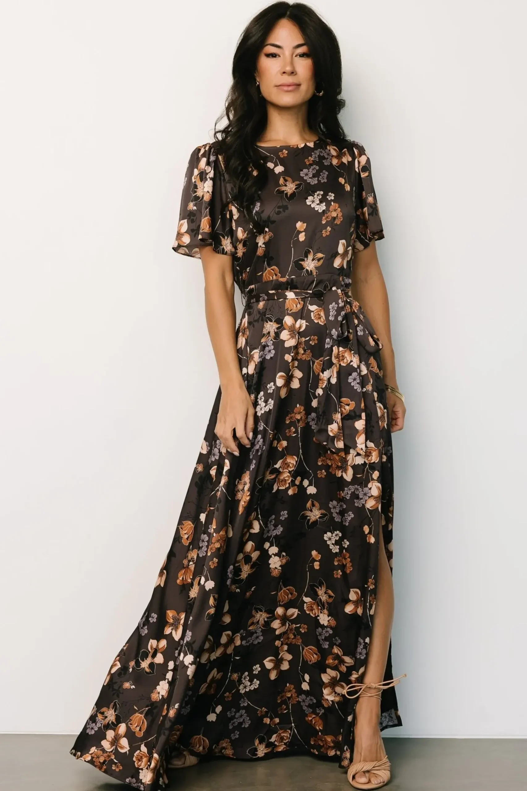 Hot Baltic Born Agnes Satin Maxi Dress | Brown Floral