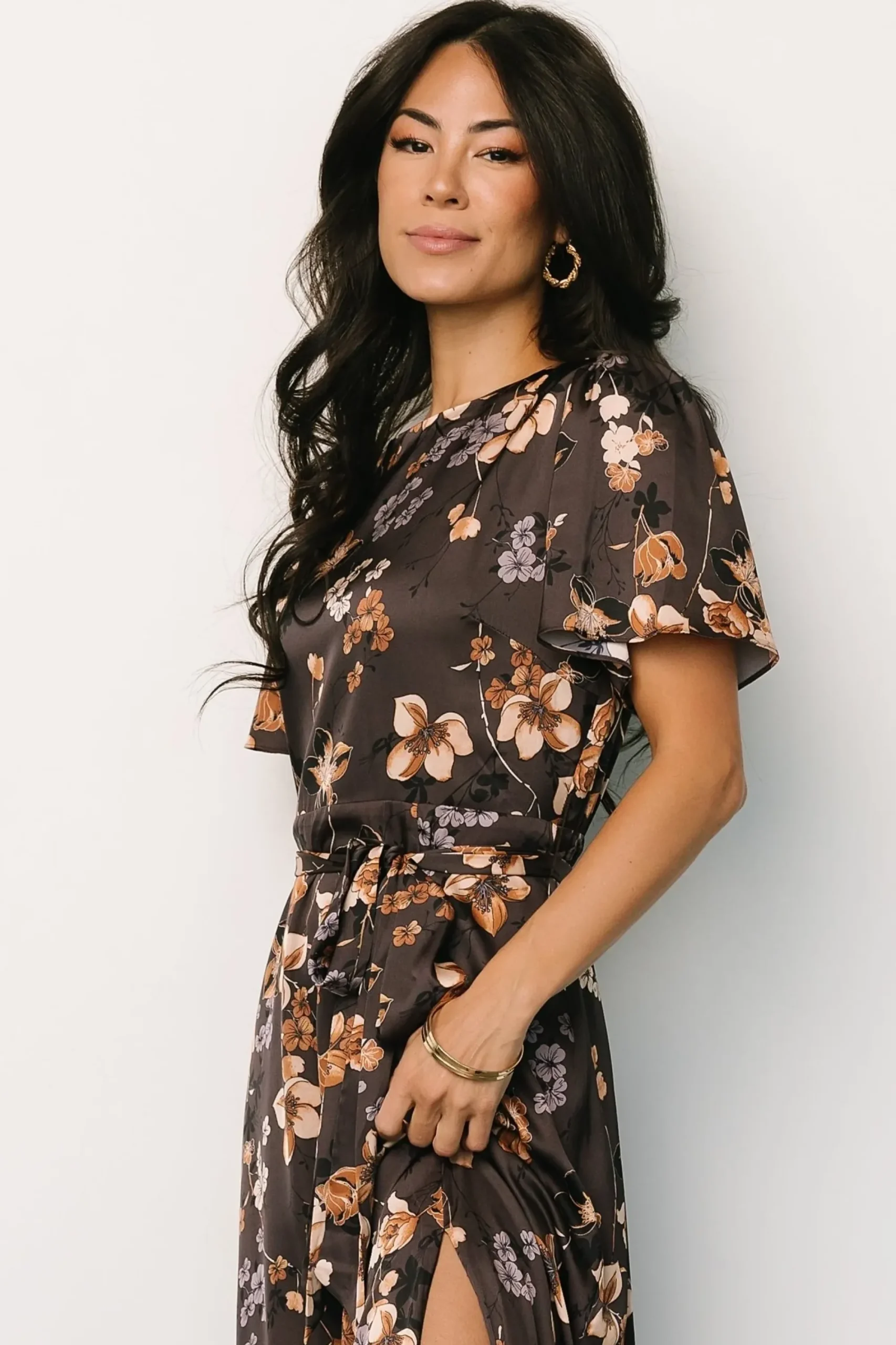 Hot Baltic Born Agnes Satin Maxi Dress | Brown Floral