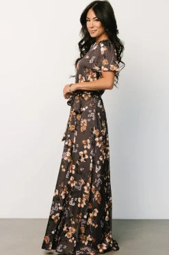 Hot Baltic Born Agnes Satin Maxi Dress | Brown Floral