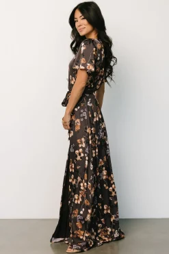 Hot Baltic Born Agnes Satin Maxi Dress | Brown Floral