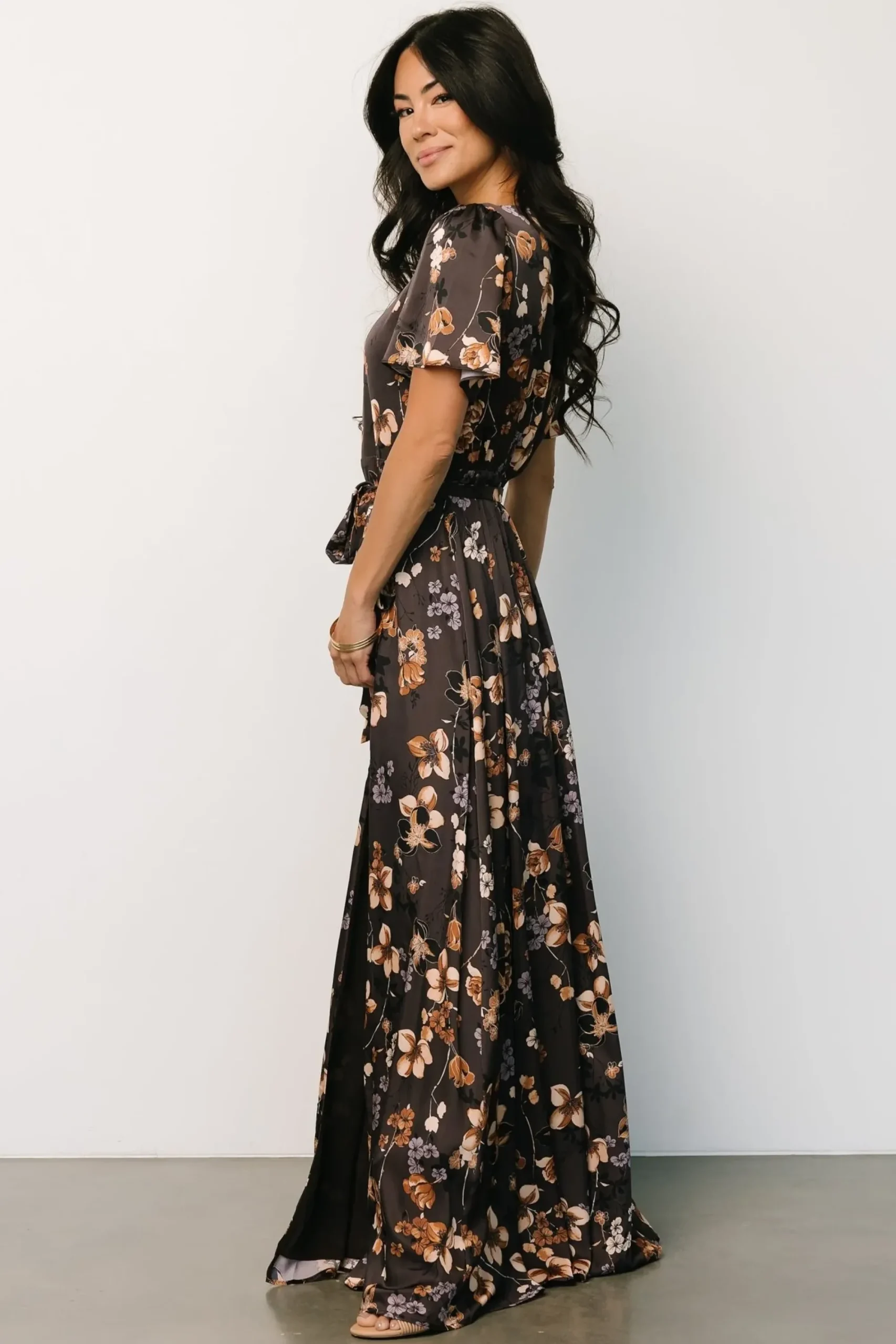 Hot Baltic Born Agnes Satin Maxi Dress | Brown Floral