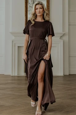 Online Baltic Born Agnes Satin Maxi Dress | Espresso