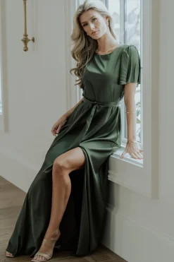 Hot Baltic Born Agnes Satin Maxi Dress | Juniper Green