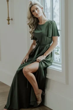 Hot Baltic Born Agnes Satin Maxi Dress | Juniper Green