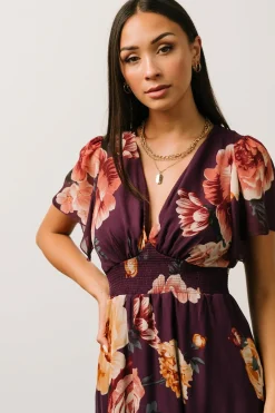 Clearance Baltic Born Alexandria Smocked Maxi Dress | Eggplant Floral