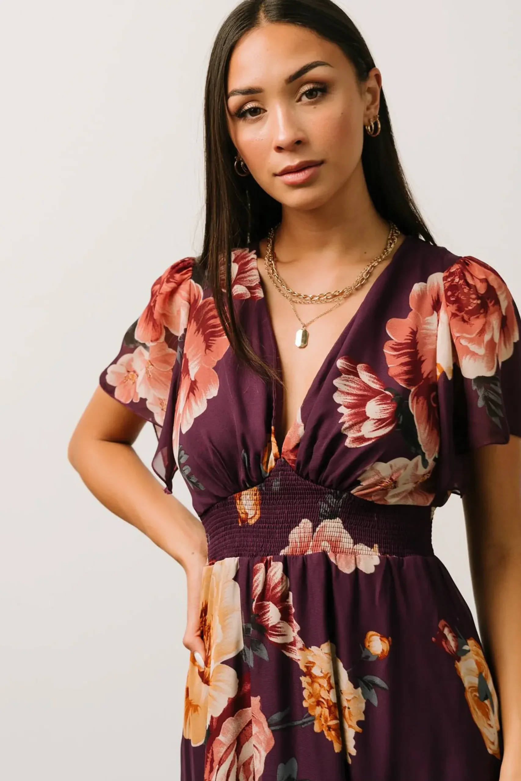 Clearance Baltic Born Alexandria Smocked Maxi Dress | Eggplant Floral