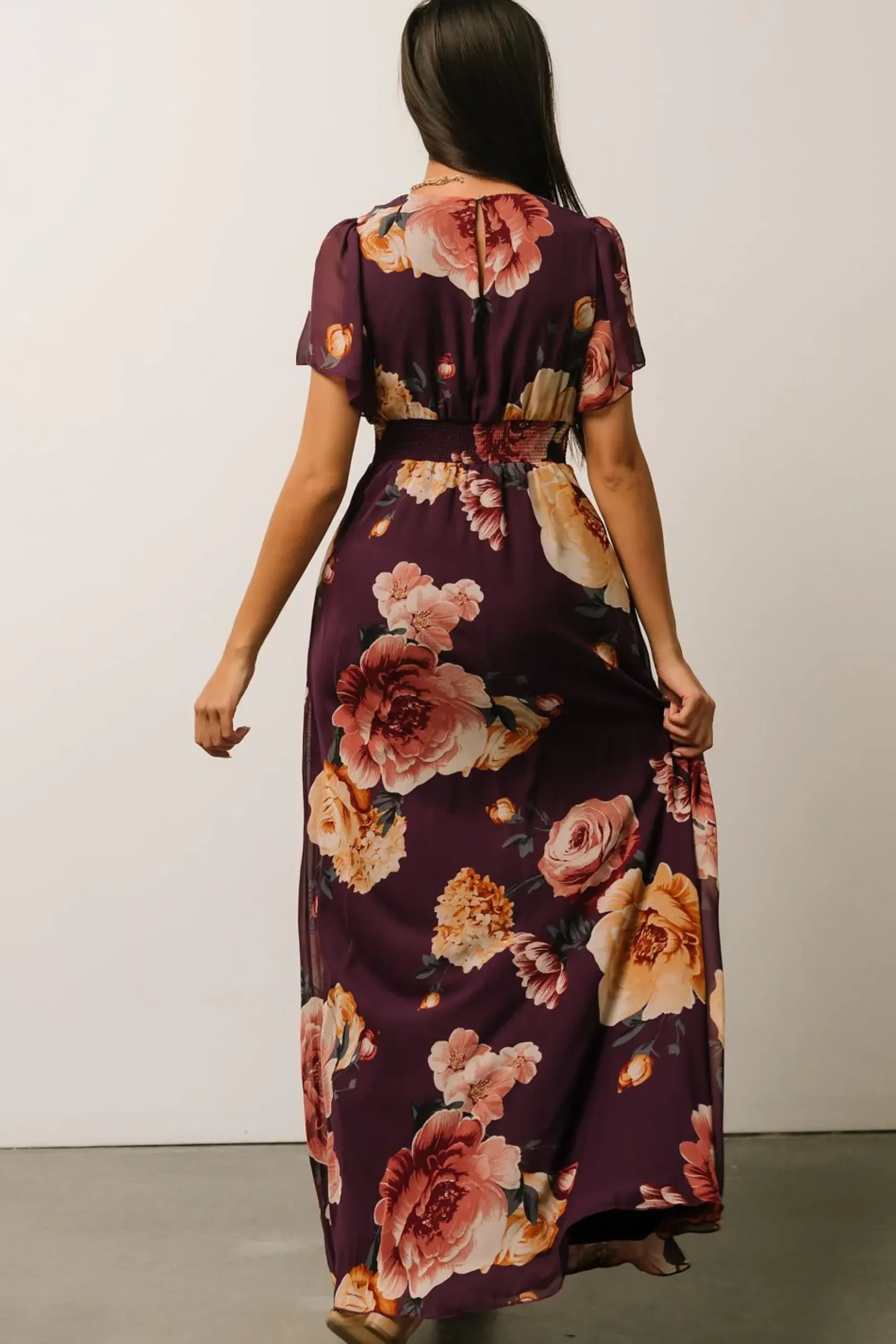 Clearance Baltic Born Alexandria Smocked Maxi Dress | Eggplant Floral
