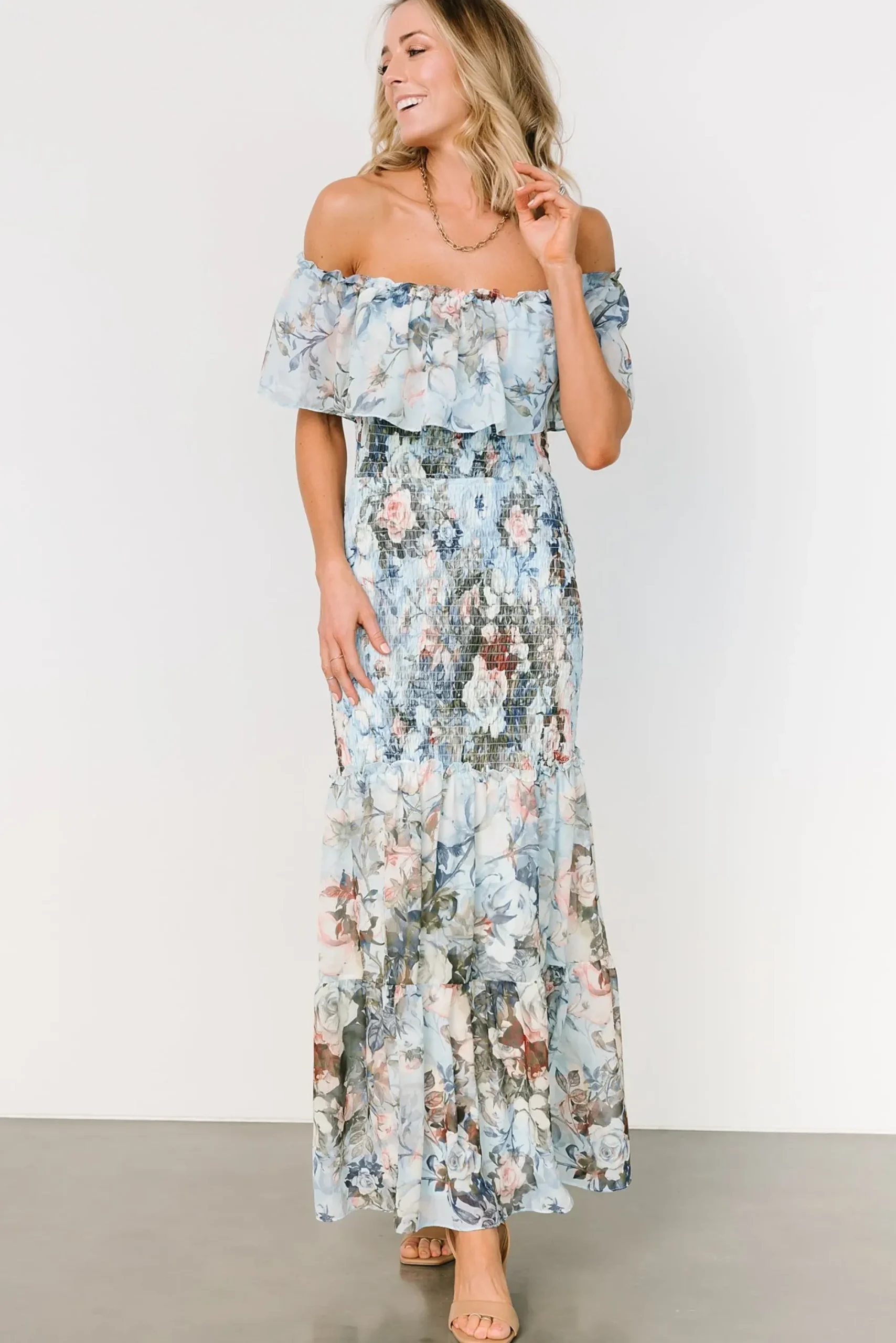 New Baltic Born Amalfi Smocked Maxi Dress | Blue Floral