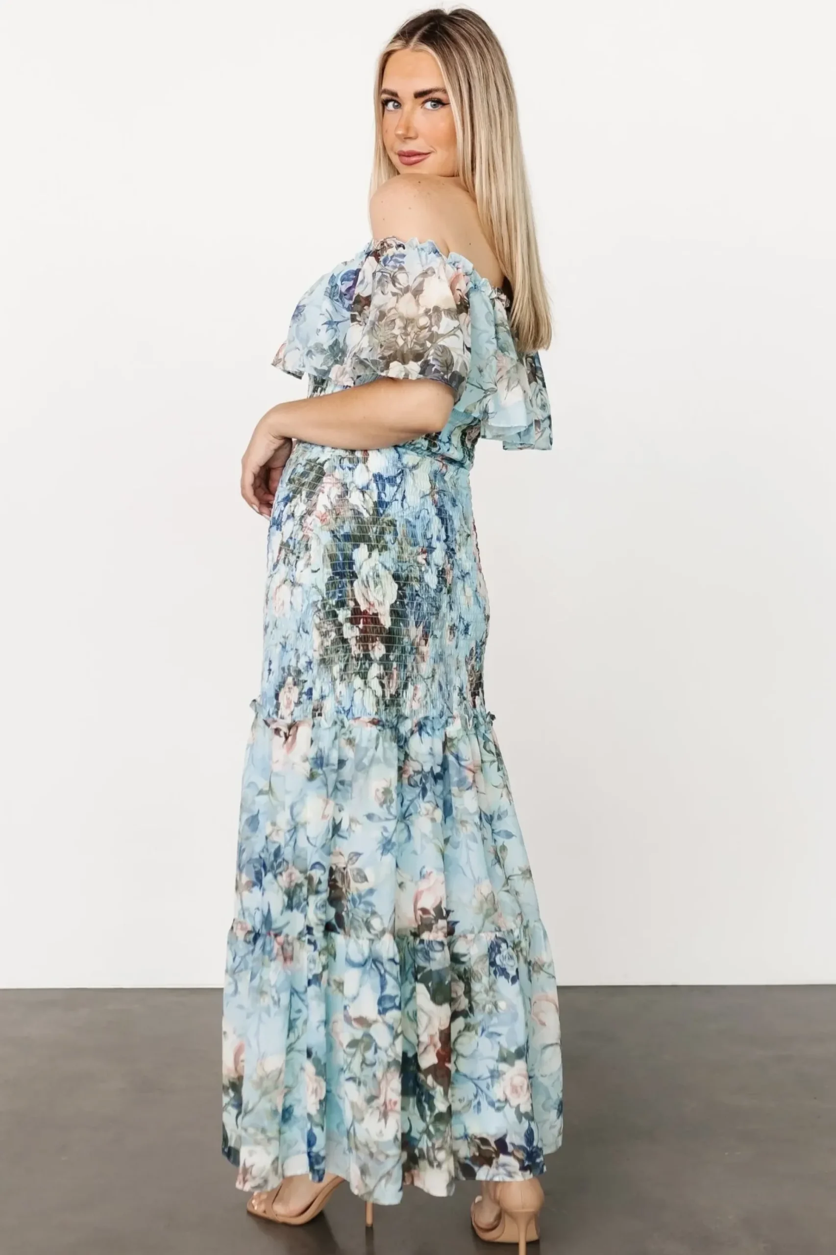 New Baltic Born Amalfi Smocked Maxi Dress | Blue Floral