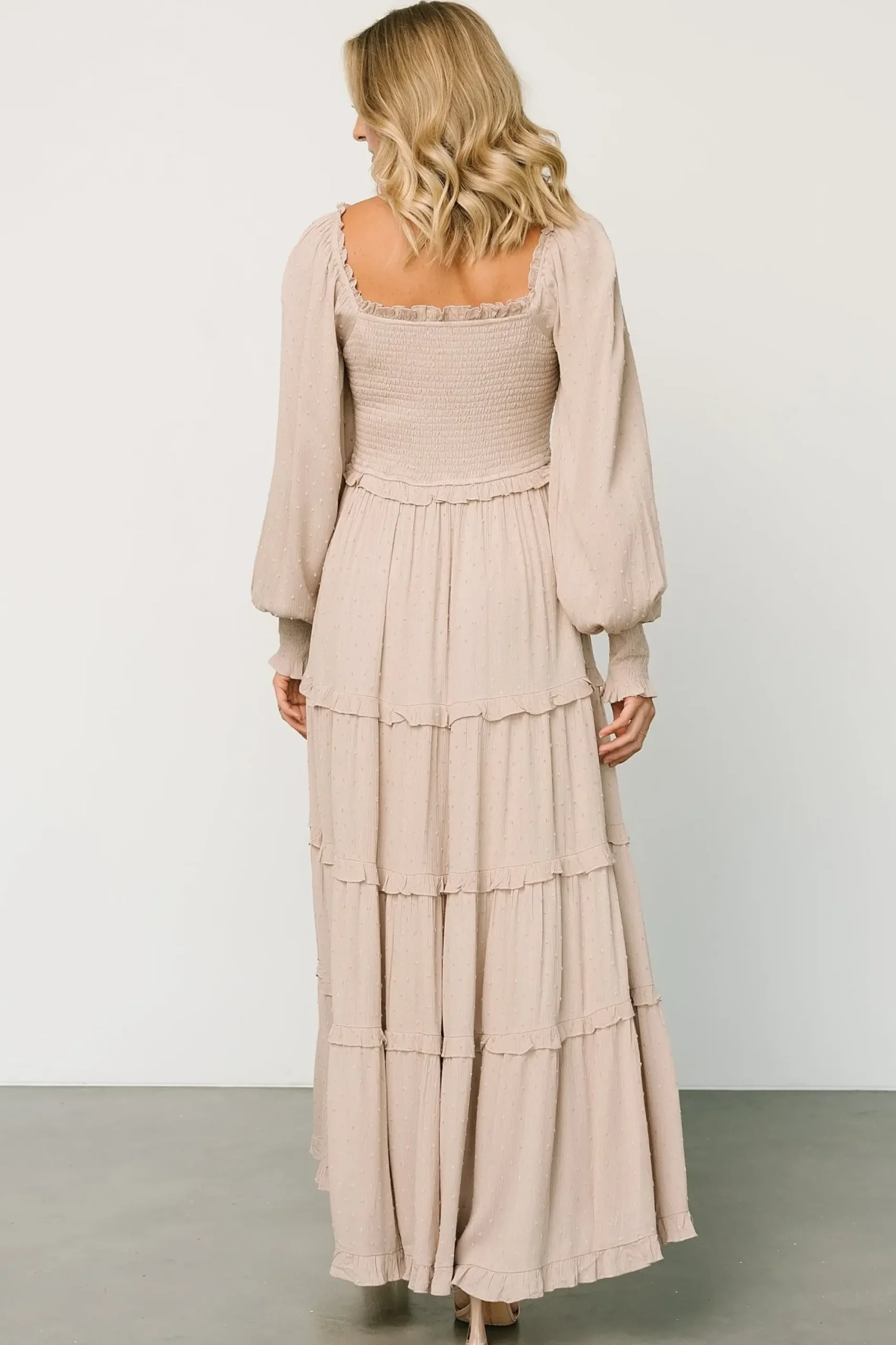 Discount Baltic Born Amanda Smocked Dotted Maxi Dress | Beige