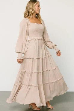 Discount Baltic Born Amanda Smocked Dotted Maxi Dress | Beige