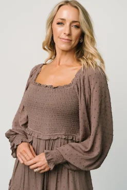 Discount Baltic Born Amanda Smocked Dotted Maxi Dress | Brown