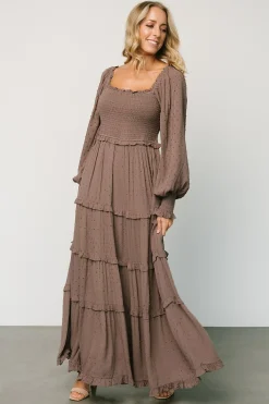 Discount Baltic Born Amanda Smocked Dotted Maxi Dress | Brown