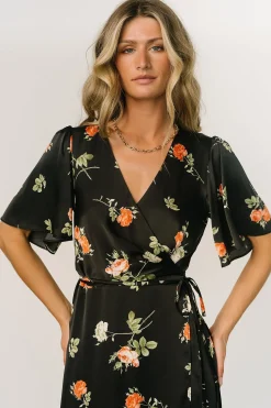 Fashion Baltic Born Amara Wrap Dress | Black + Coral Floral