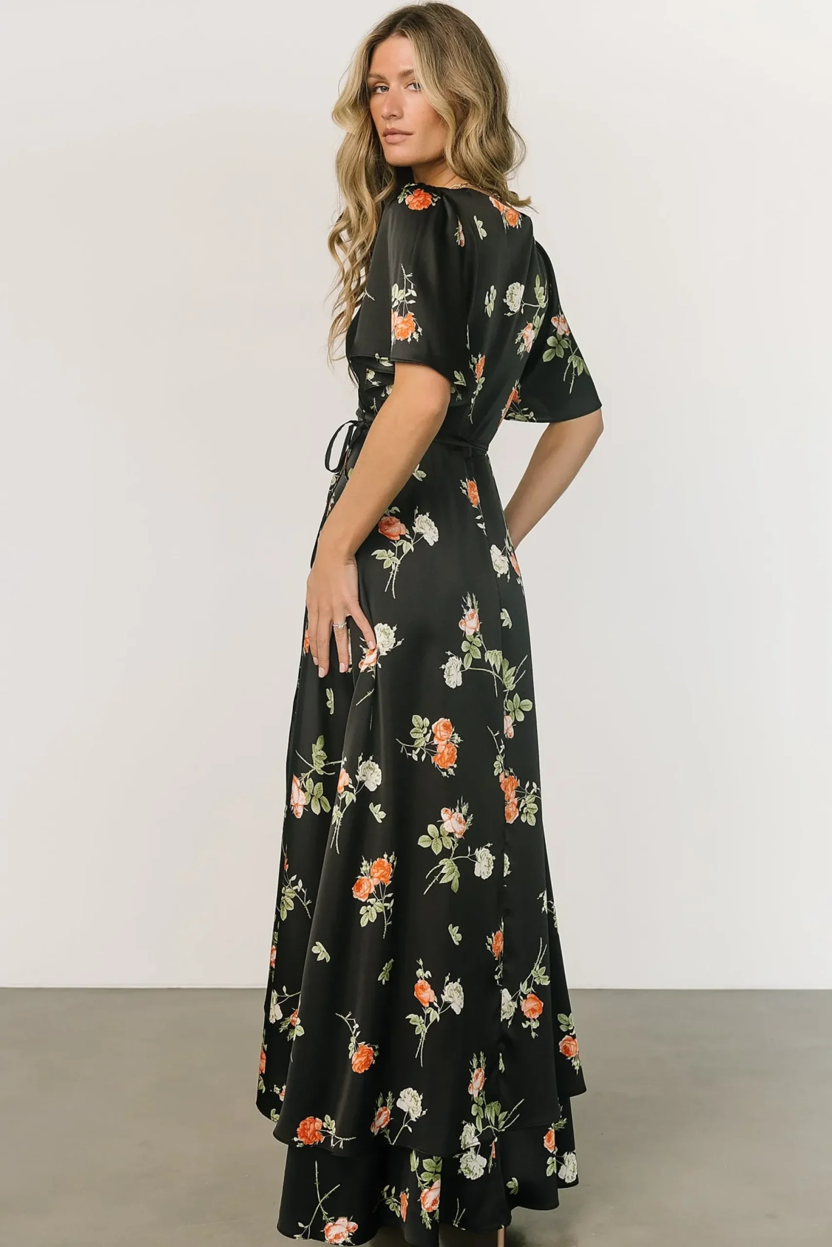 Fashion Baltic Born Amara Wrap Dress | Black + Coral Floral