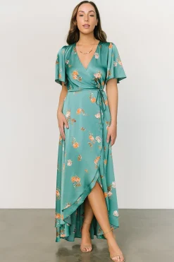 Discount Baltic Born Amara Wrap Dress | Green + Coral Floral