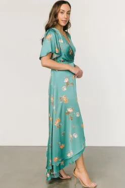 Discount Baltic Born Amara Wrap Dress | Green + Coral Floral