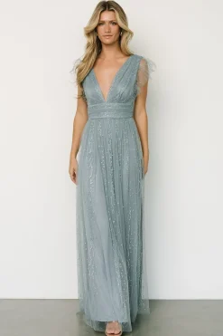 Clearance Baltic Born Annika Sequin Mesh Maxi Dress | Slate