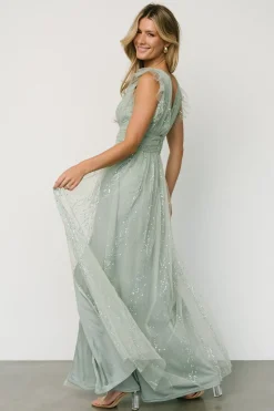 Best Baltic Born Annika Sequin Mesh Maxi Dress | Dusty Sage