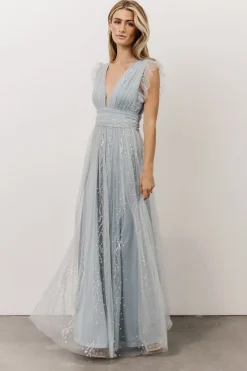 Fashion Baltic Born Annika Sequin Mesh Maxi Dress | Dusty Blue