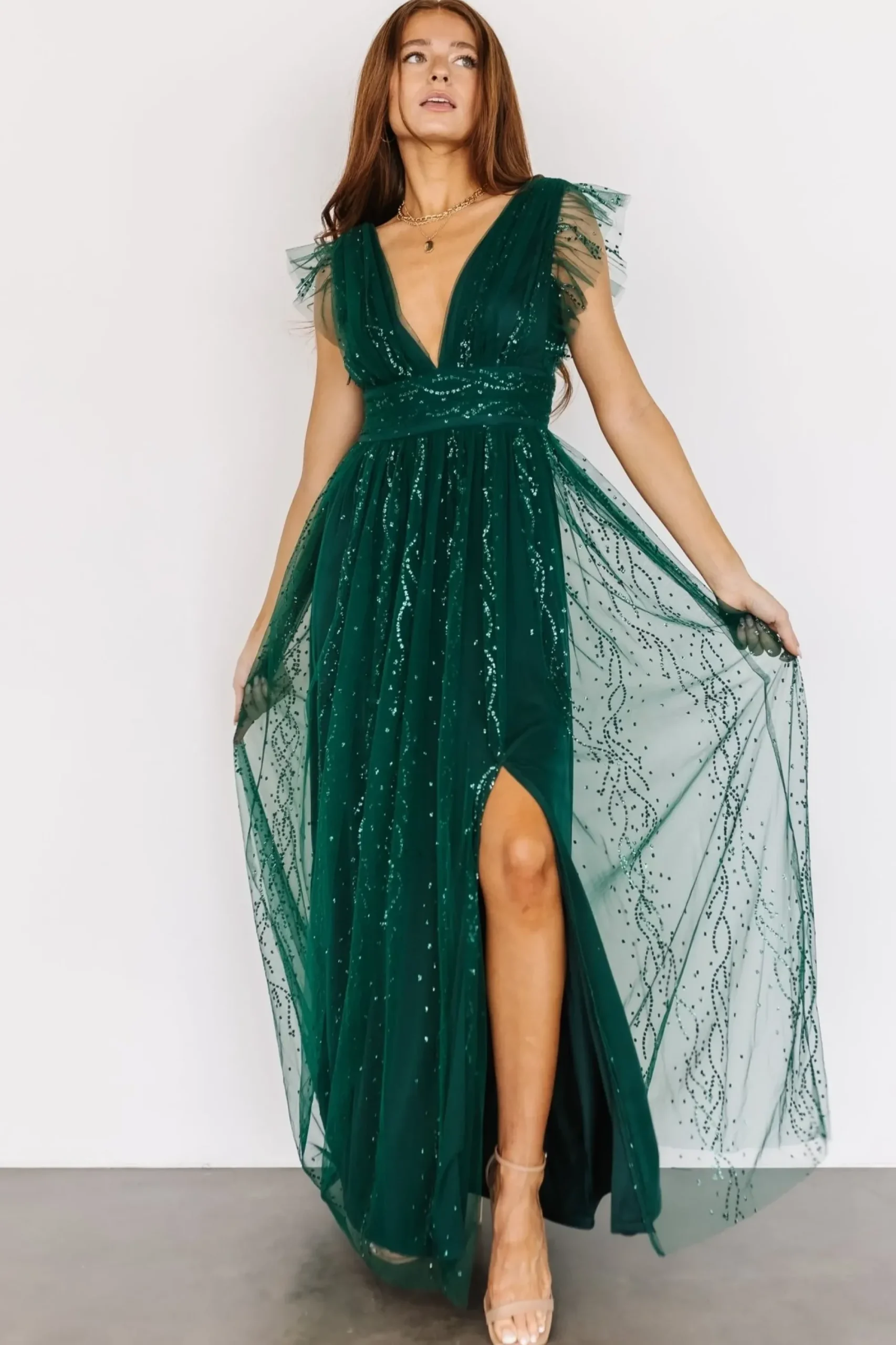 Online Baltic Born Annika Sequin Mesh Maxi Dress | Green
