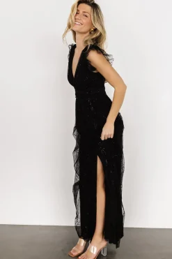New Baltic Born Annika Sequin Mesh Maxi Dress | Black