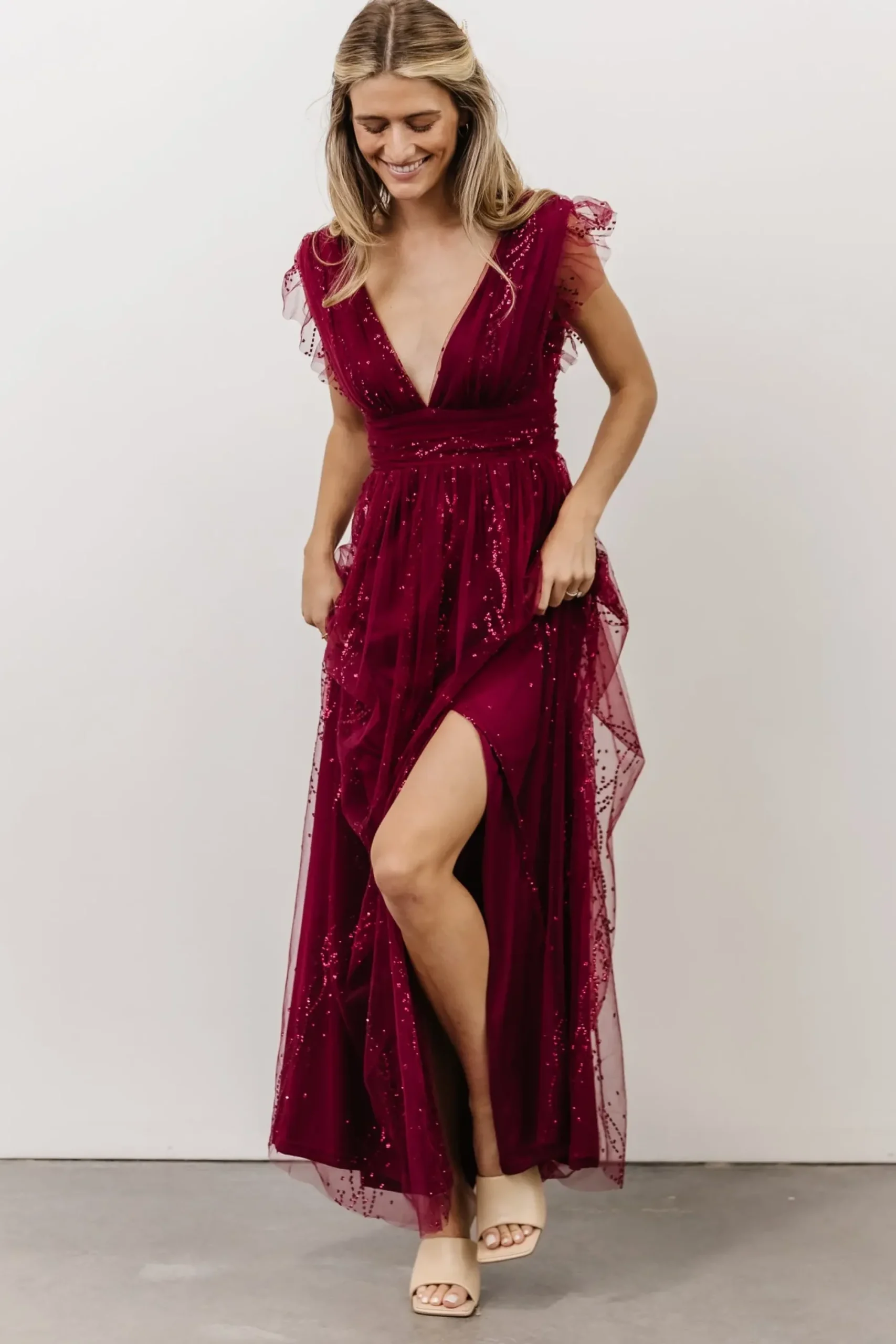 Discount Baltic Born Annika Sequin Mesh Maxi Dress | Wine