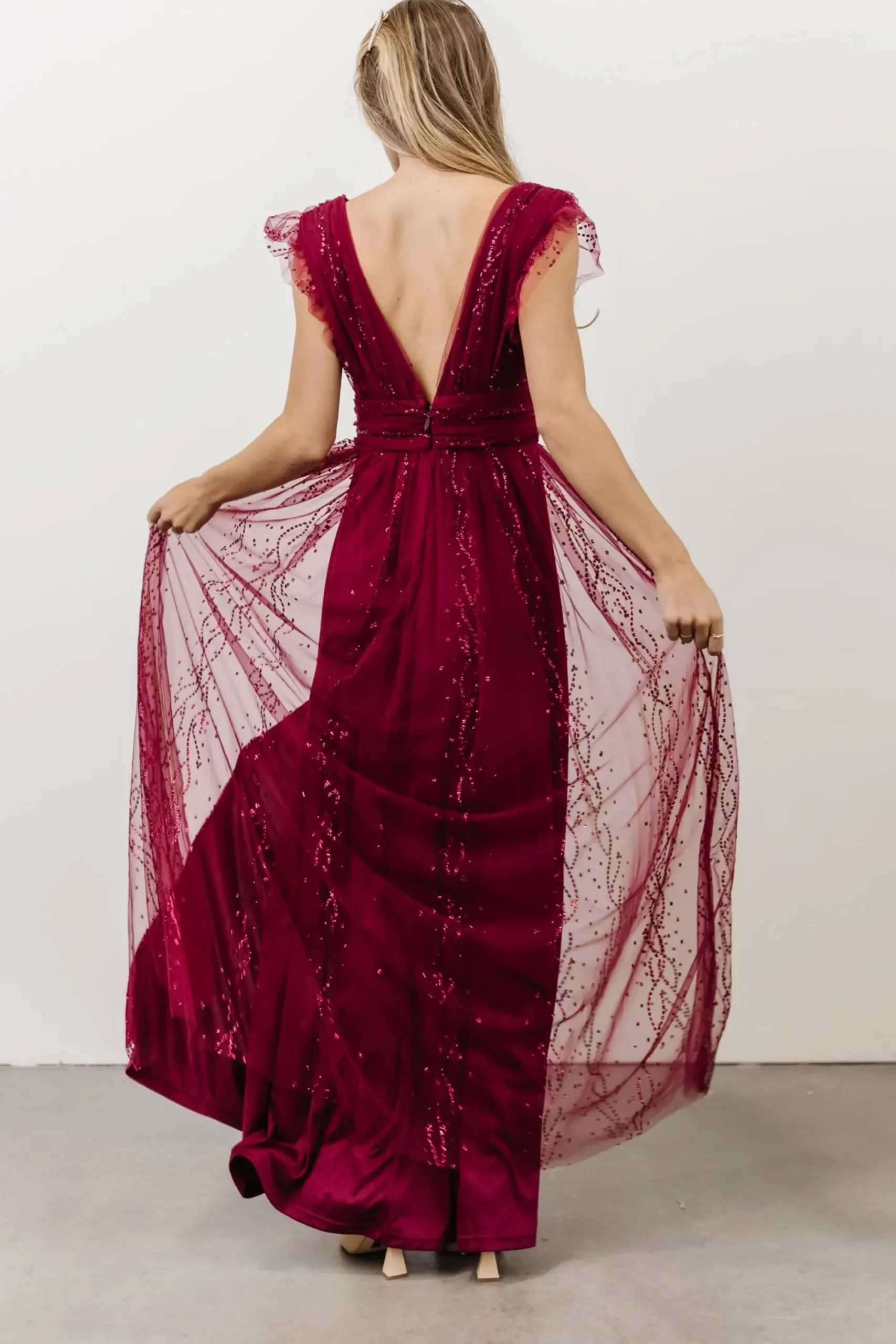 Discount Baltic Born Annika Sequin Mesh Maxi Dress | Wine