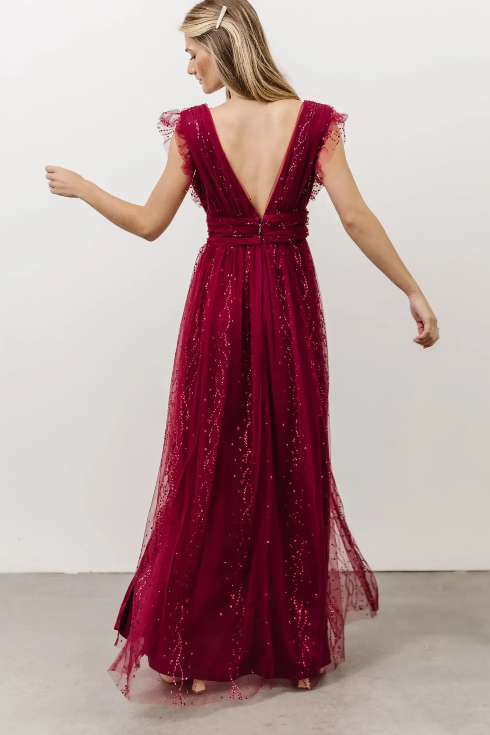 Discount Baltic Born Annika Sequin Mesh Maxi Dress | Wine