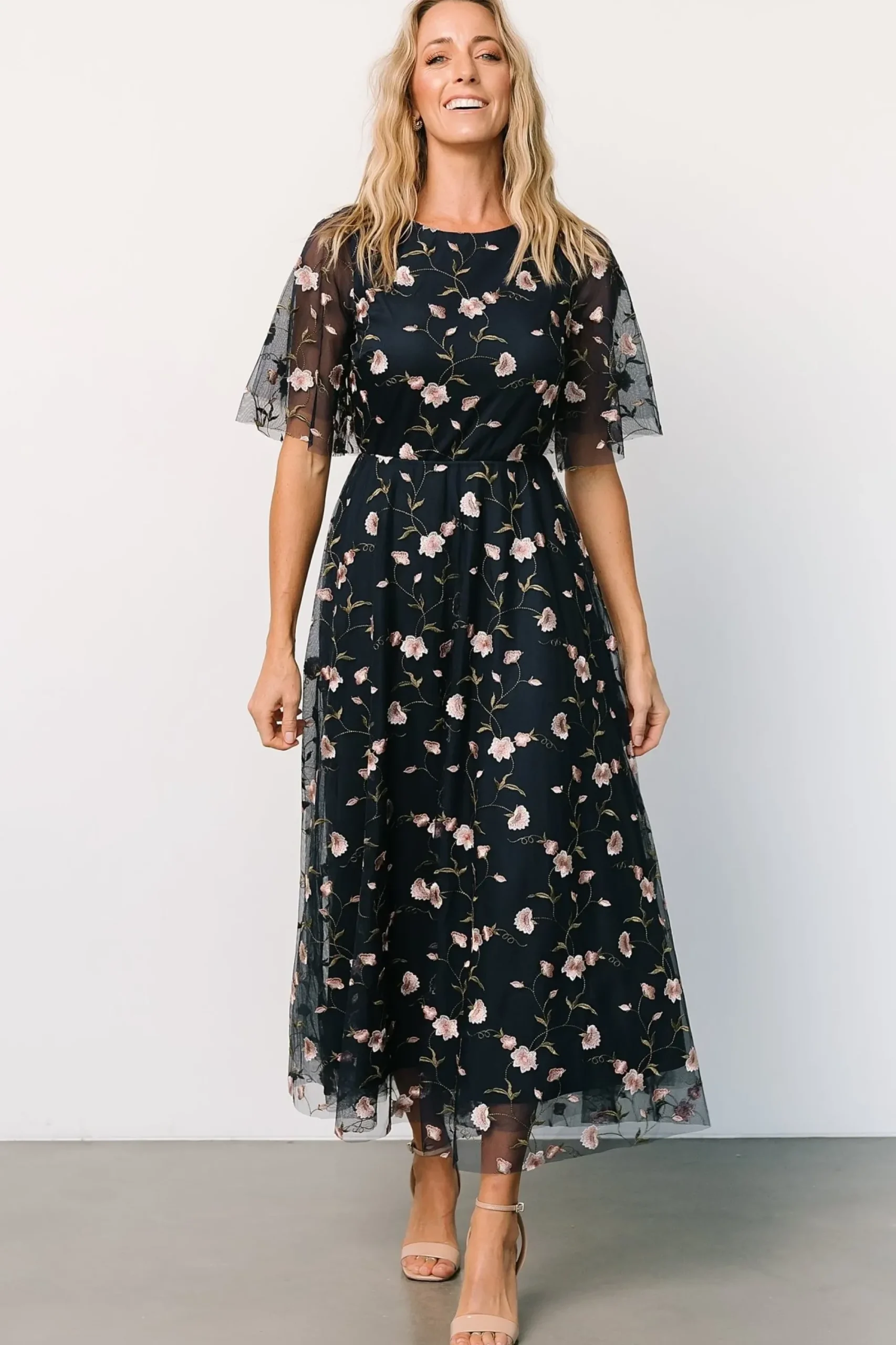 New Baltic Born Arabella Embroidered Tulle Maxi Dress | Pink + Navy