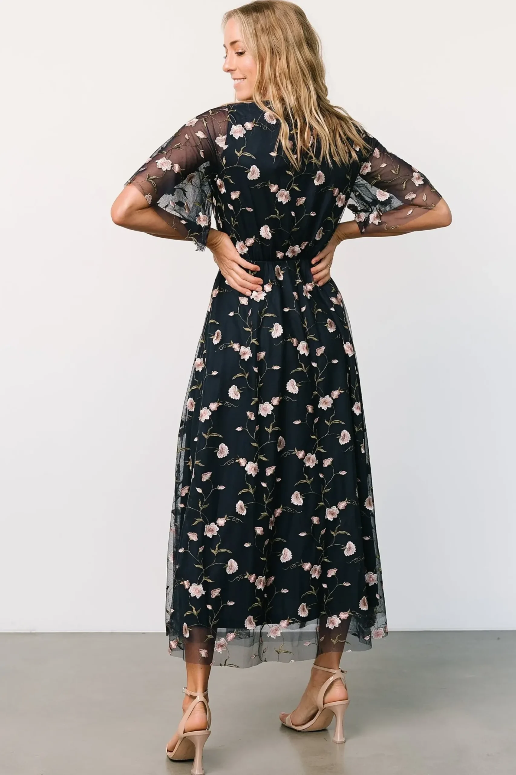 New Baltic Born Arabella Embroidered Tulle Maxi Dress | Pink + Navy