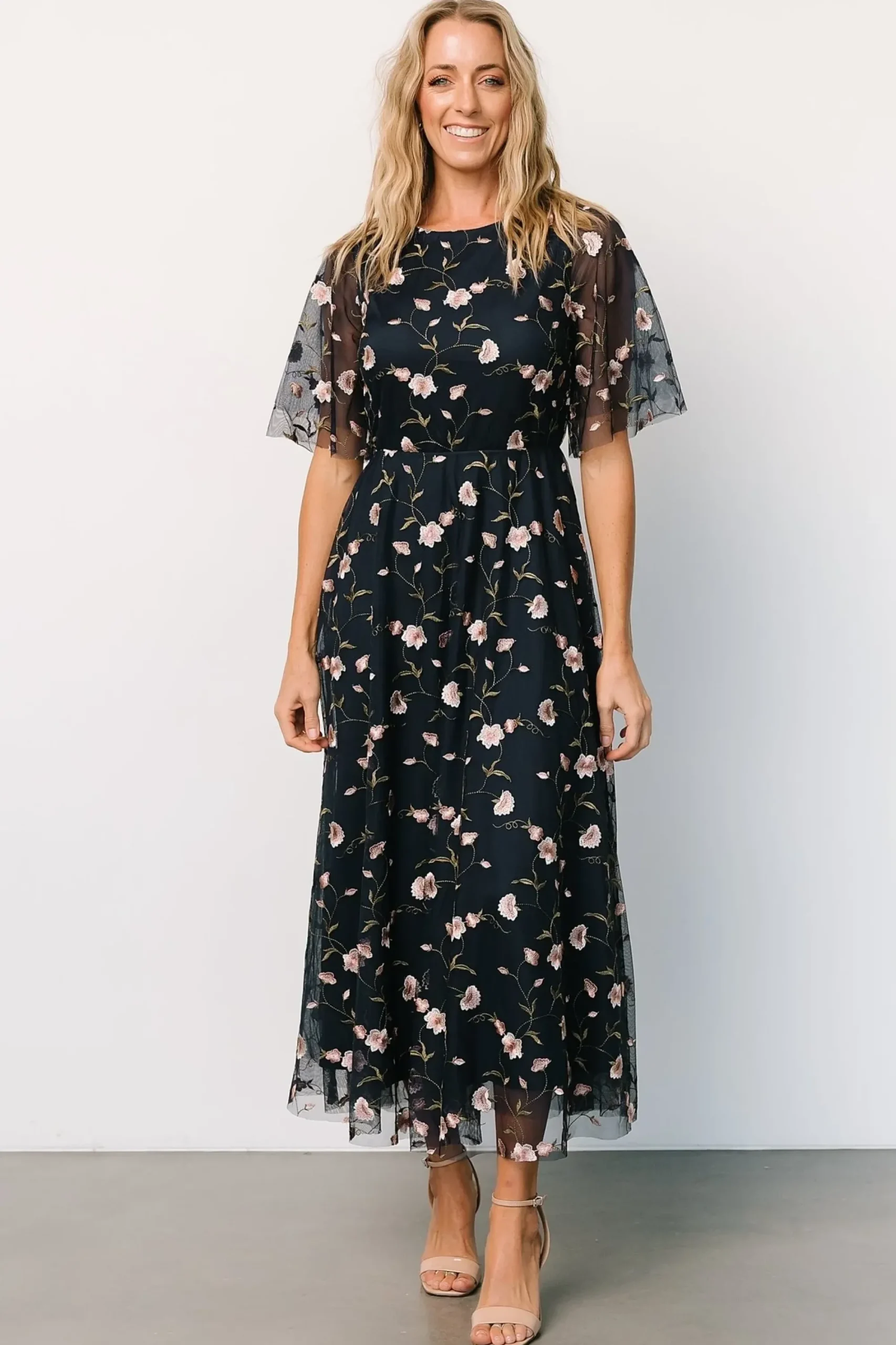 New Baltic Born Arabella Embroidered Tulle Maxi Dress | Pink + Navy