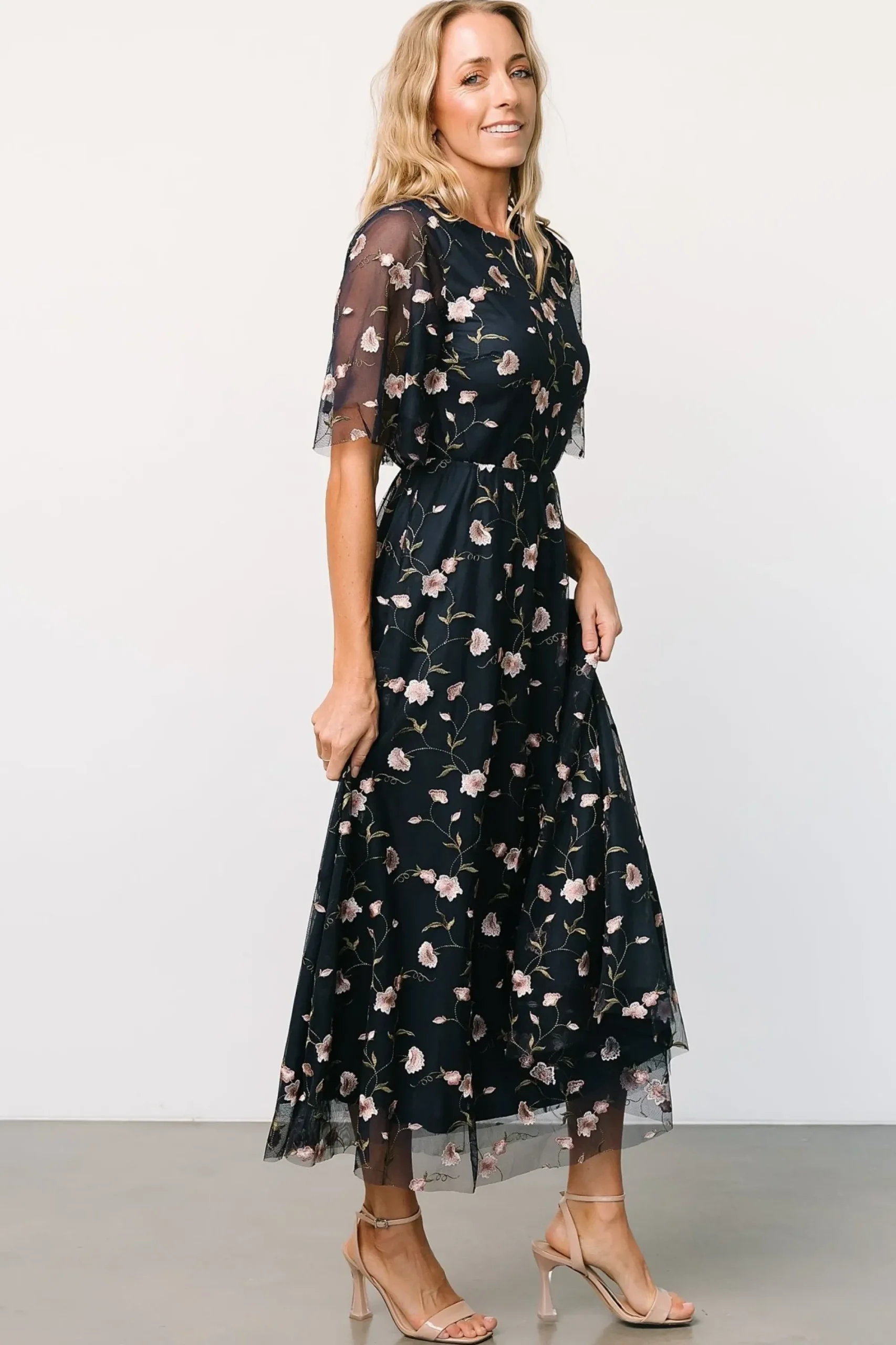 New Baltic Born Arabella Embroidered Tulle Maxi Dress | Pink + Navy