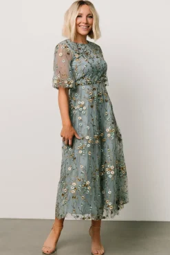 New Baltic Born Arabella Embroidered Tulle Maxi Dress | Dusty Blue Floral