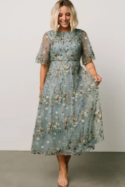 New Baltic Born Arabella Embroidered Tulle Maxi Dress | Dusty Blue Floral