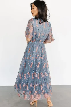 Discount Baltic Born Arabella Embroidered Tulle Maxi Dress | Blue + Pink