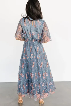 Discount Baltic Born Arabella Embroidered Tulle Maxi Dress | Blue + Pink