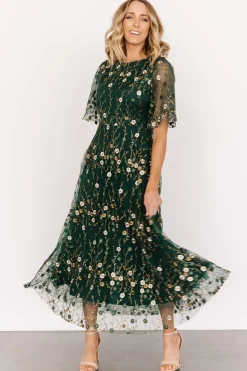 Clearance Baltic Born Arabella Embroidered Tulle Maxi Dress | Dark Green Floral