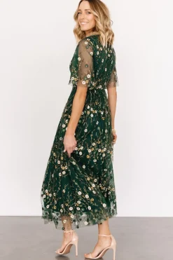 Clearance Baltic Born Arabella Embroidered Tulle Maxi Dress | Dark Green Floral