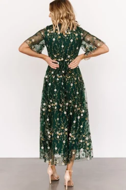 Clearance Baltic Born Arabella Embroidered Tulle Maxi Dress | Dark Green Floral