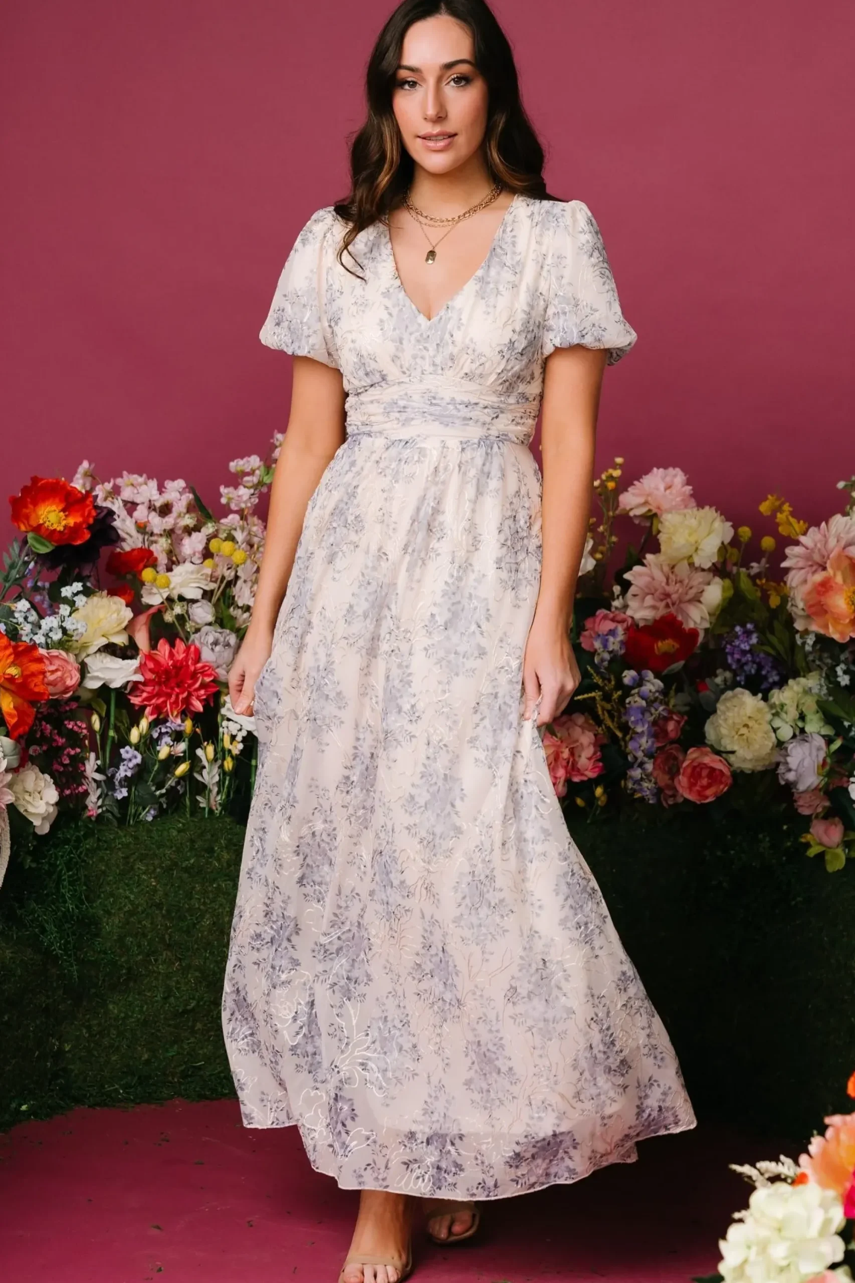 New Baltic Born Ardley Maxi Dress | Cream + Blue