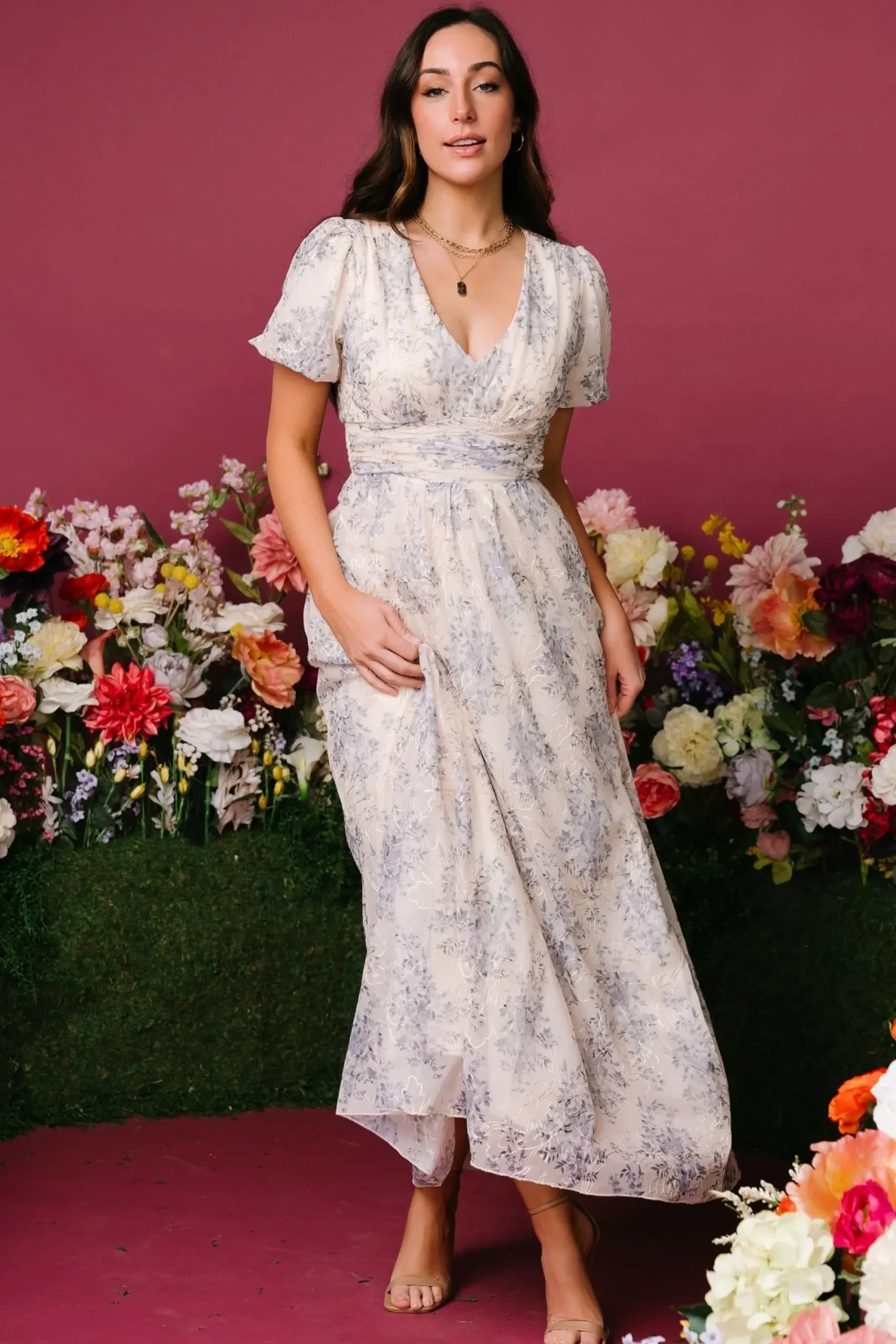 New Baltic Born Ardley Maxi Dress | Cream + Blue