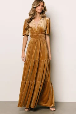 Clearance Baltic Born Artemis Velvet Maxi Dress | Dark Gold