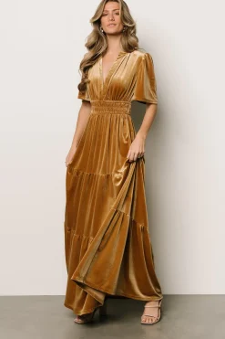 Clearance Baltic Born Artemis Velvet Maxi Dress | Dark Gold