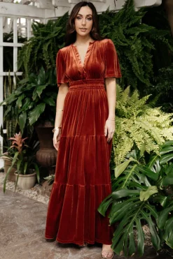 Hot Baltic Born Artemis Velvet Maxi Dress | Terracotta