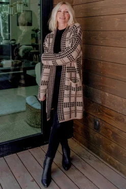 Sale Baltic Born Arvo Houndstooth Long Cardigan | Taupe + Black