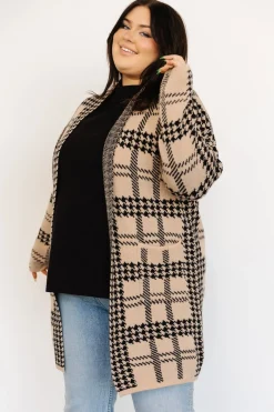 Sale Baltic Born Arvo Houndstooth Long Cardigan | Taupe + Black