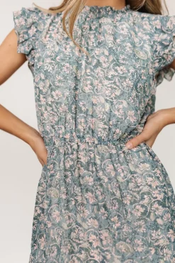 Hot Baltic Born Azia Ruffle Sleeve Midi Dress | Blue + Pink