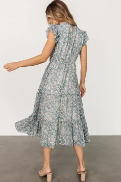 Hot Baltic Born Azia Ruffle Sleeve Midi Dress | Blue + Pink