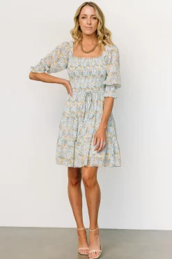 Best Baltic Born Azlyn Smocked Short Dress | Light Blue Floral